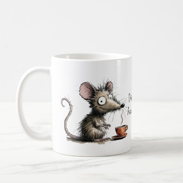 Mug Boire du café. Éviter les humains. Souris hirsute  (Gauche)