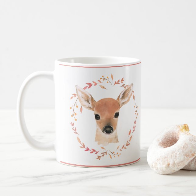 Mug Bois Animaux Bébé Cerf Aquarelle mignonne douce (Avec donut)