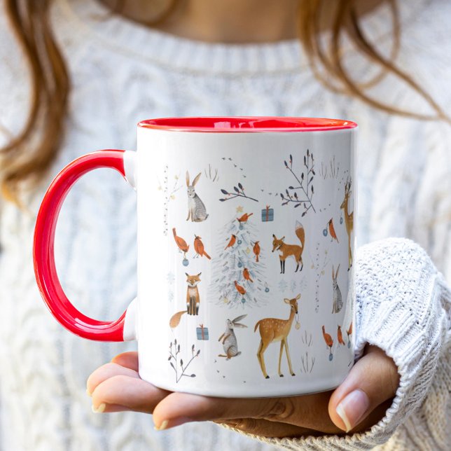 Mug Bois Animaux Blanc et Rouge Noël de Noël (Créateur téléchargé)