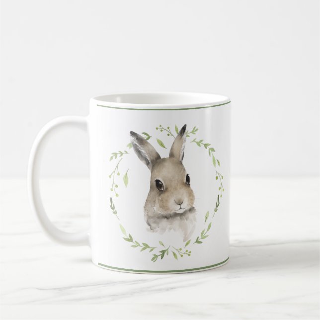 Mug Bois Animaux Lapin Verdure Aquarelle mignonne (Gauche)