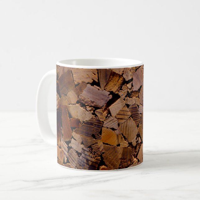 Mug Bois de chauffage rustique cabine bois  écorce mot (Devant gauche)