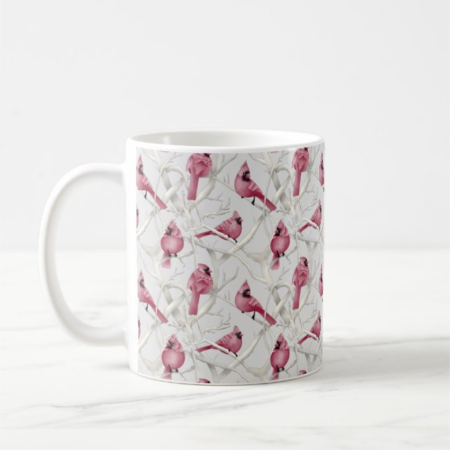 Mug Bois d'hiver Rouge Cardinal Oiseaux Motif (Gauche)