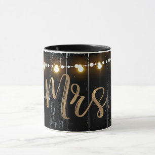 Mug Bois foncé rustique et cordes éclaire Gold Bride M