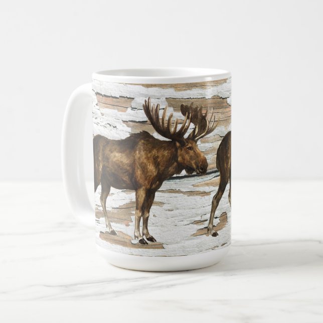 Mug Bois Patiné d'orignal rustique (Devant gauche)