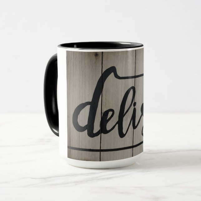 Mug Bois rustique DELISH Word Art (Devant gauche)