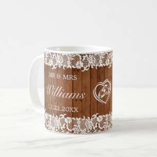Mug Bois rustique et dentelle blanche Mariage de ceint