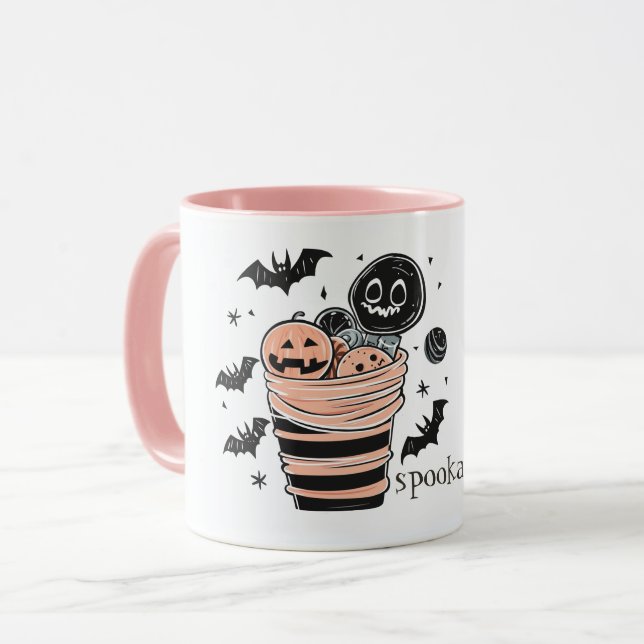 Mug Boîte à bonbons d'Halloween et chauves-souris (Devant gauche)