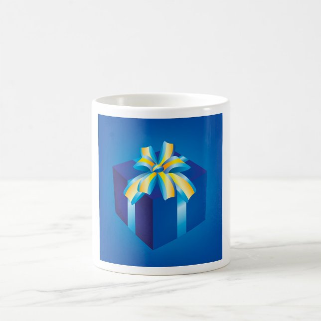 Mug Boîte cadeau bleu avec ruban jaune et Aqua (Créateur téléchargé)