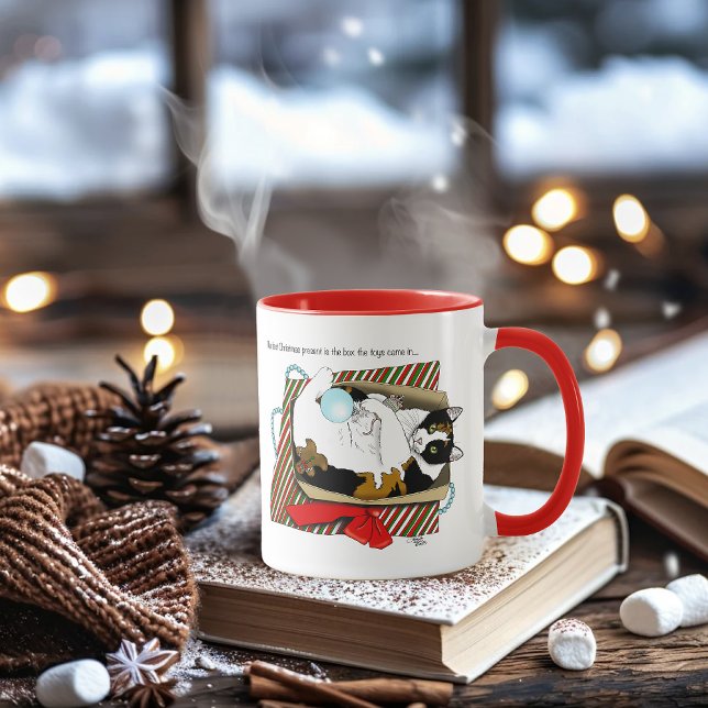 Mug Boîte cadeau drôle de chat calico de Noël (Créateur téléchargé)