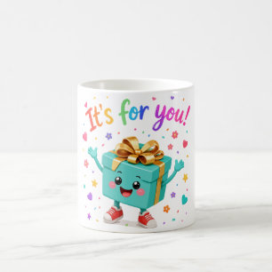 Mug Boîte-cadeau sarcelle mignonne et heureuse Surpris
