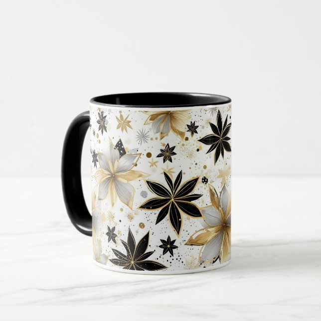 Mug Bold Black and Gold Abstract Floral (Devant gauche)