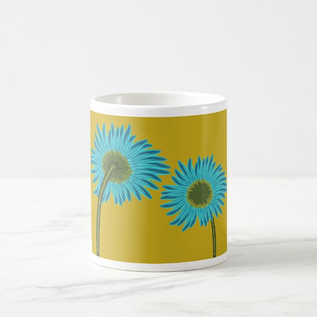 Mug Bold Blue Daisy Art sur Mustard Yellow Arrière - p (Créateur téléchargé)
