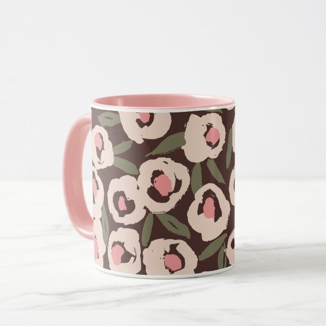Mug Bold Inky Floral Pattern | Hand-Drawn Botanical (Devant gauche)