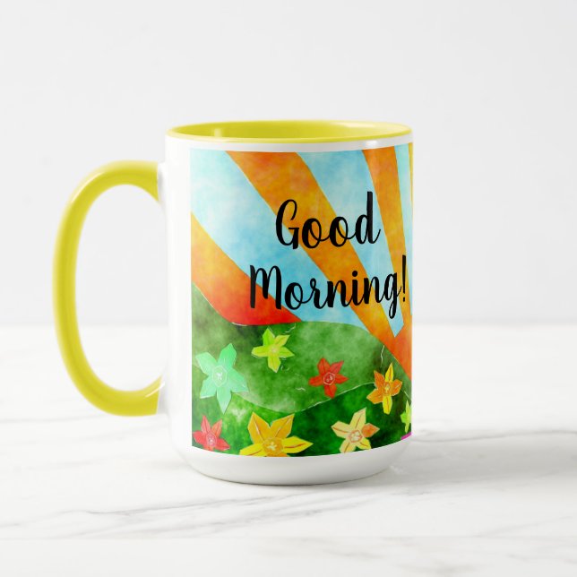 Mug Bon Matin soleil et fleurs joyeux (Gauche)