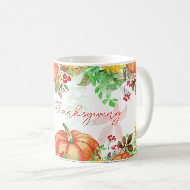 Mug Bon thanksgiving Automne Citrouille Floral (Devant droit)