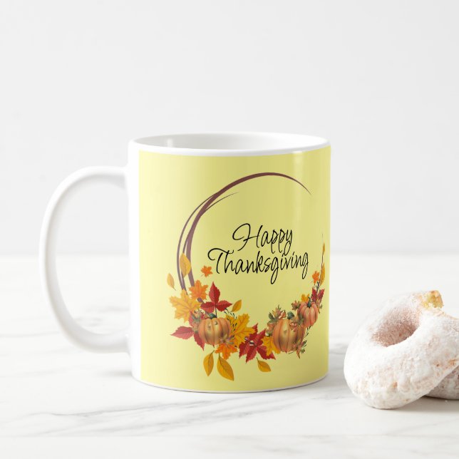 Mug BON THANKSGIVING Automne Feuilles Citrouilles (Avec donut)