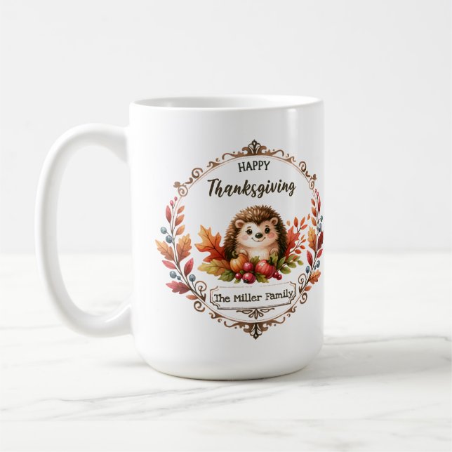 Mug Bon thanksgiving de hérisson mignon personnalisé (Gauche)