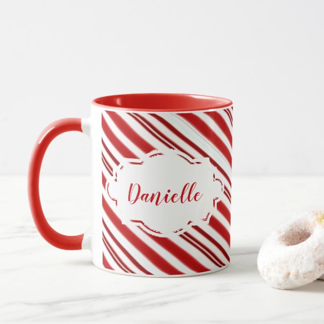 Mug Bonbon à la menthe personnalisé rayé (Avec donut)