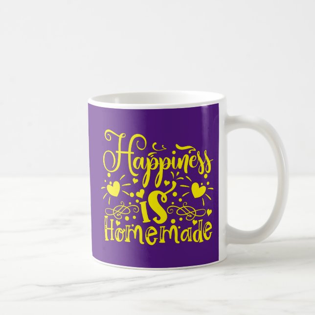 Mug Bonheur fait maison Citation violet jaune (Droite)