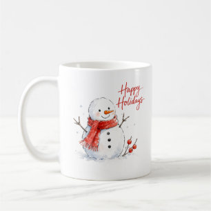 Mug Bonhomme de neige à l'aquarelle avec écharpe rouge