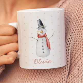 Mug Bonhomme de neige aquarelle rustique personnalisé 