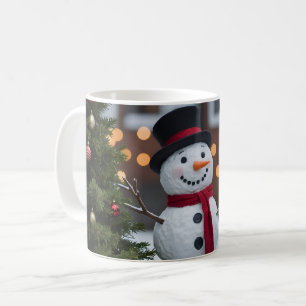 Mug Bonhomme de neige avec des sapins de Noël en hiver