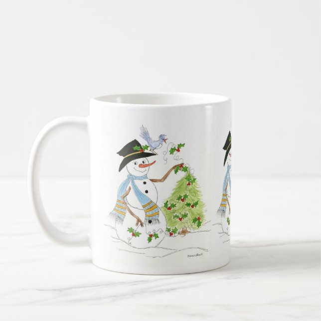 Mug Bonhomme de neige avec un oiseau bleu (Gauche)