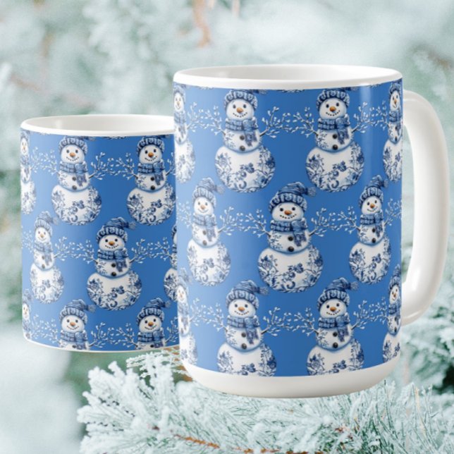 Mug Bonhomme de neige bleu blanc joyeux  (Hot chocolate anyone?)