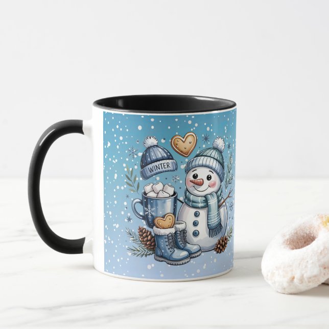 Mug Bonhomme de neige confortable d'hiver (Avec donut)