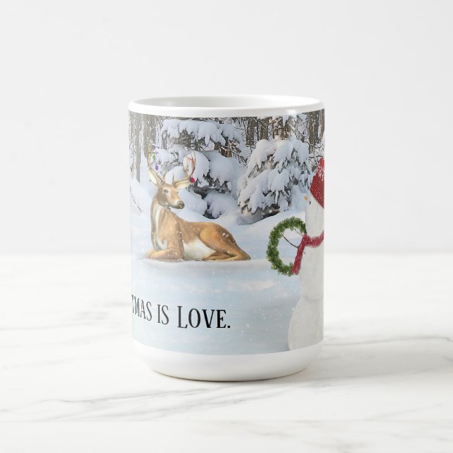 Mug bonhomme de neige de Noël avec cerf dans les bois  (Centre)