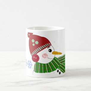 Mug Bonhomme de neige en chapeau rouge et écharpe vert