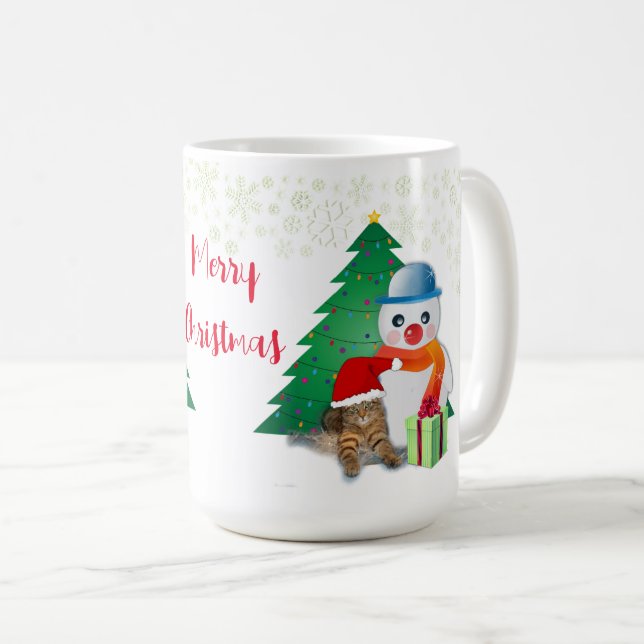 Mug Bonhomme de neige et Noël de chat  (Devant droit)