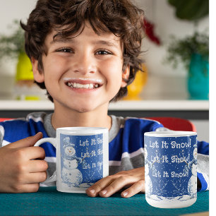 Mug Bonhomme de Neige Heureux Flocons de Neige Bleu Bl