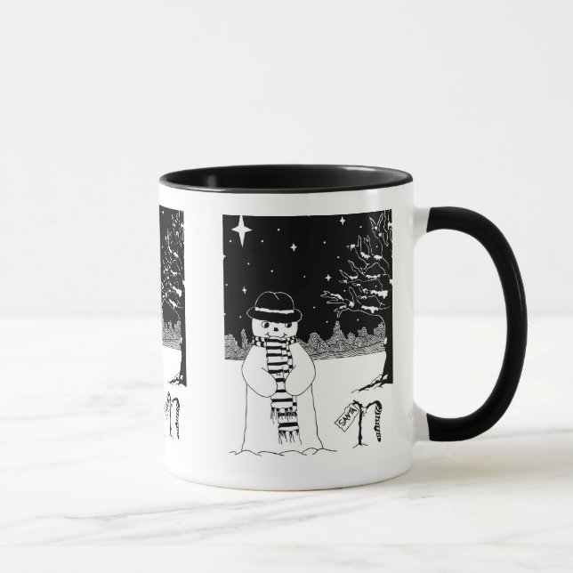 Mug bonhomme de neige noir et blanc habillé pour noël (Droite)