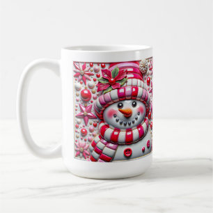 Mug Bonhomme de neige rouge et rose 3D de Noël