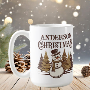 Mug Bonhomme de neige Sapins Nom de famille Noël