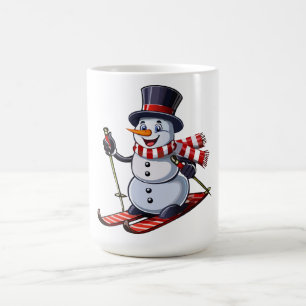 Mug Bonhomme de neige sur des skis dans un haut-de-for