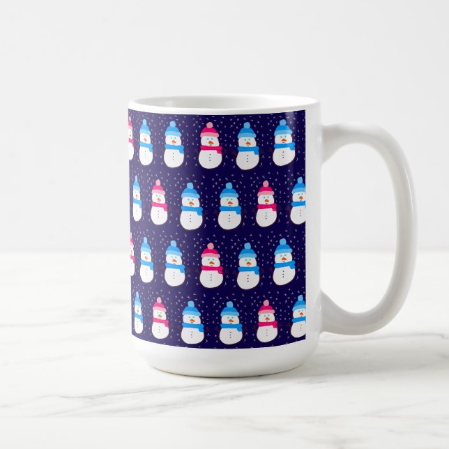 Mug Bonhommes de neige d'hiver rose et bleu (Droite)