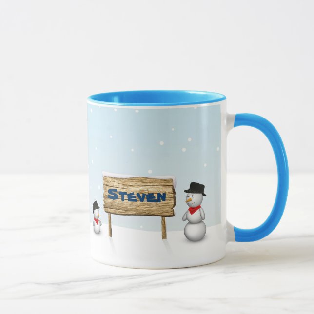 Mug Bonhommes de neige mignons avec la plaque (Droite)