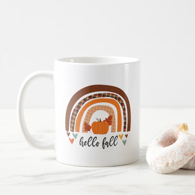 Mug Bonjour Automne Amusant Citrouille Et Arc En Ciel (Avec donut)