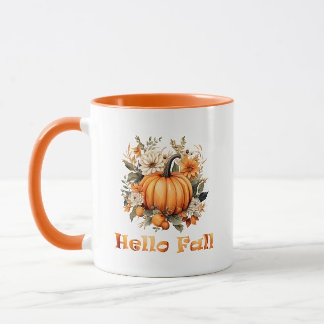 Mug Bonjour Automne aquarelle fleur sauvage feuilles d (Gauche)