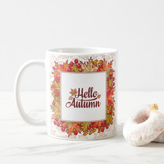 Mug Bonjour automne automne saison florale (Avec donut)