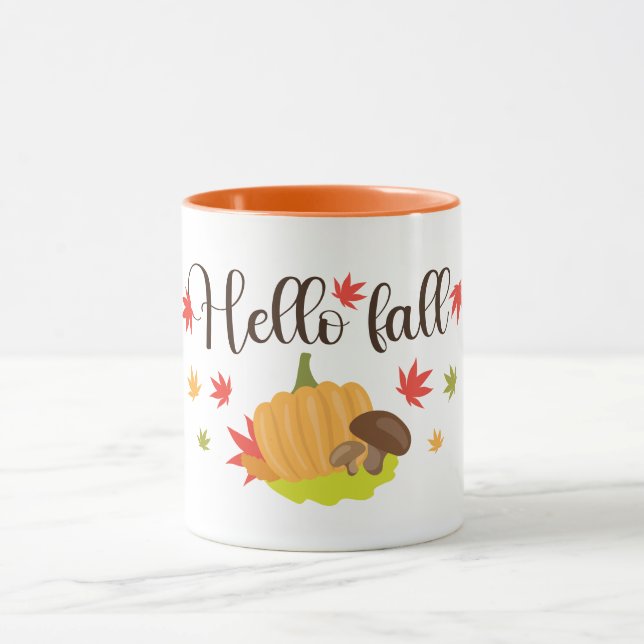 Mug Bonjour Automne Citrouille et Champignons Automne  (Centre)