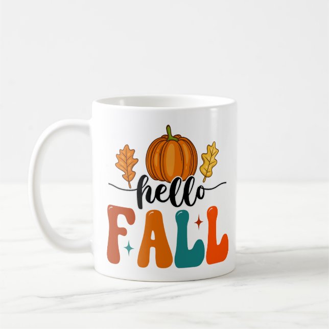 Mug Bonjour Automne Citrouille Et Feuilles Automne Pos (Gauche)