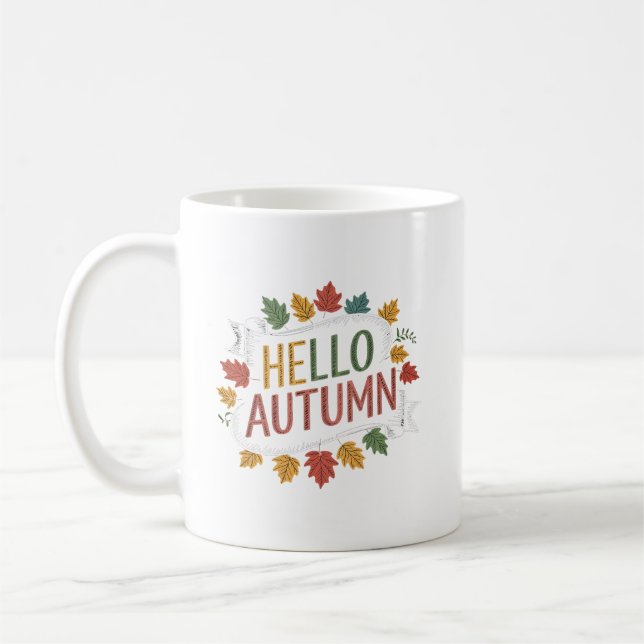 Mug Bonjour Automne ! - Feuilles d'automne colorées (Gauche)