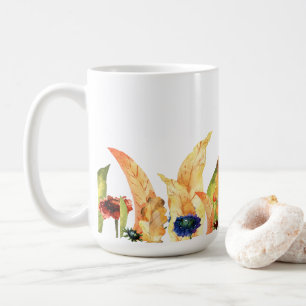 Mug Bonjour Automne Typographie Fleurs et Feuilles