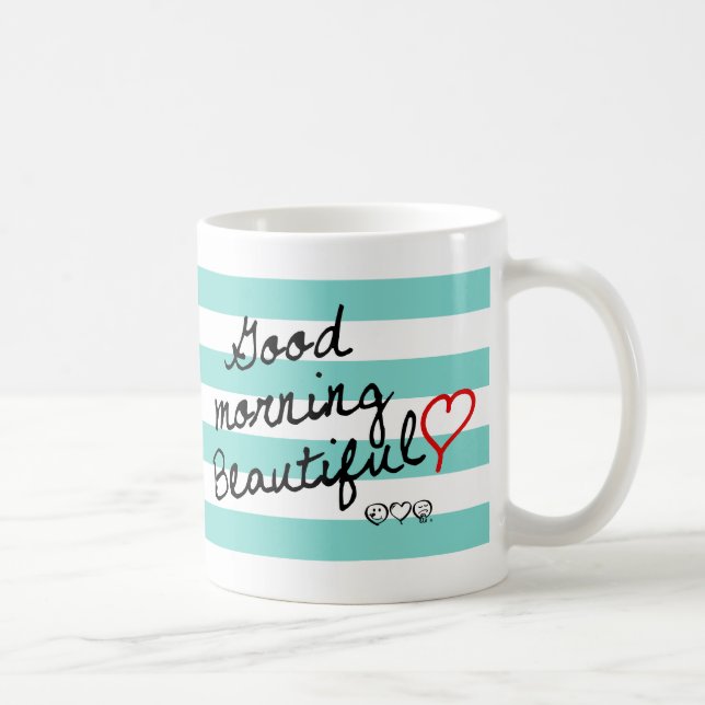 Mug Bonjour beau ! Motif de rayures bleues (Droite)