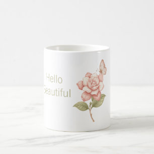 Mug Bonjour Beau Papillon Rose Rose