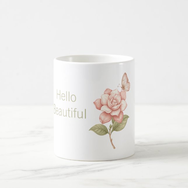 Mug Bonjour Beau Papillon Rose Rose (Centre)