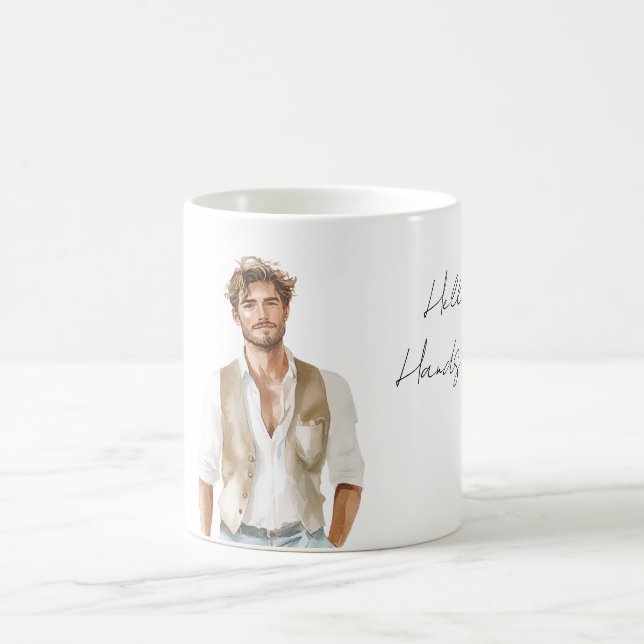 Mug Bonjour bel homme chemise blanche gilet crème (Centre)